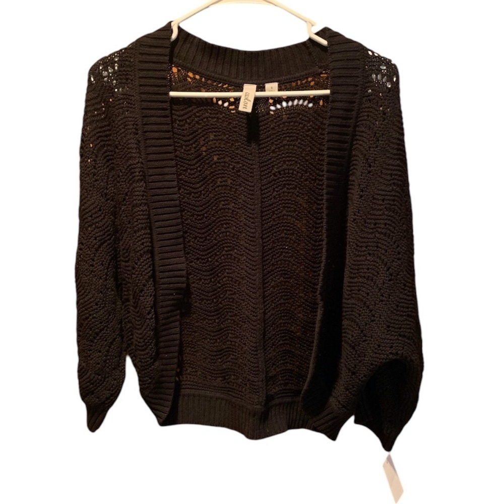 Caslon Open Knit Open Front Cardigan in Black Small NWT